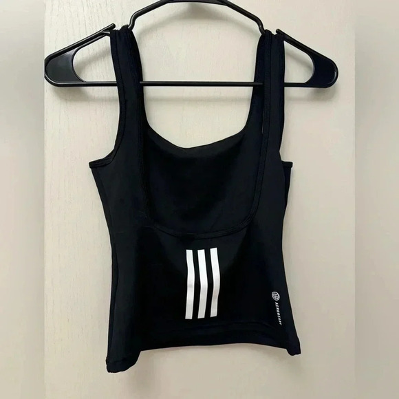 Adidas Aeroready Hyperglam Training Tank Top Size XS Black Low Scoop Back - Picture 4 of 9